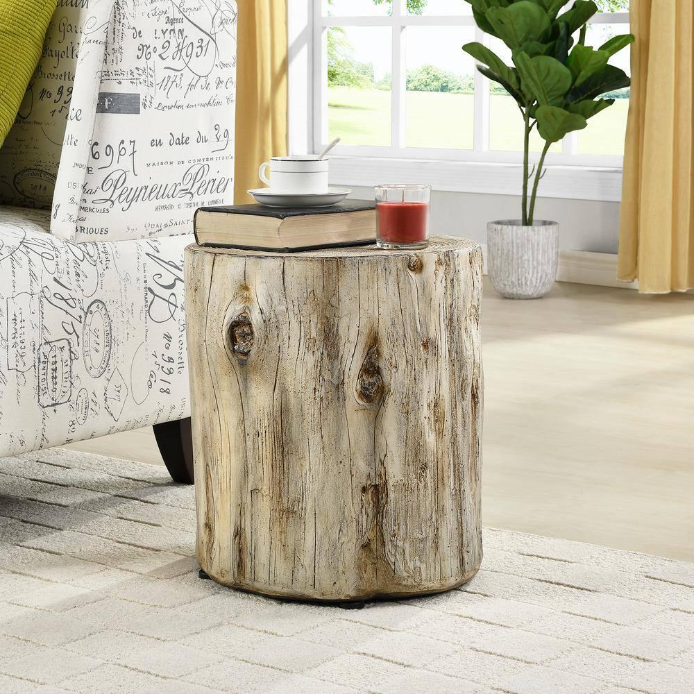 FirsTime & Co. Natural Arbor Log Outdoor End Table, Farmhouse, Painted, Round, Faux Wood, 15 x 14 x 17 in