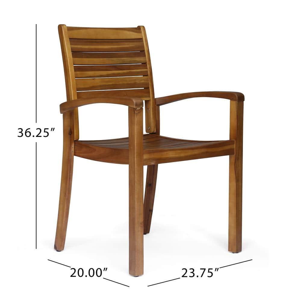 Noble House Miguel Wooden Patio Dining Arm Chair in Teak (Set of 2)