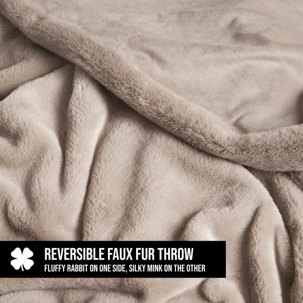 Lucky Brand Reversible Solid Rabbit Mink Faux Fur Luxurious & Soft Thow Blankets - 50" x 70"