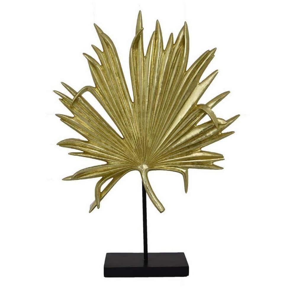 Benjara Menny 21 Inch Palm Leaf Resin Decorative Sculpture, Resin Gold Finish