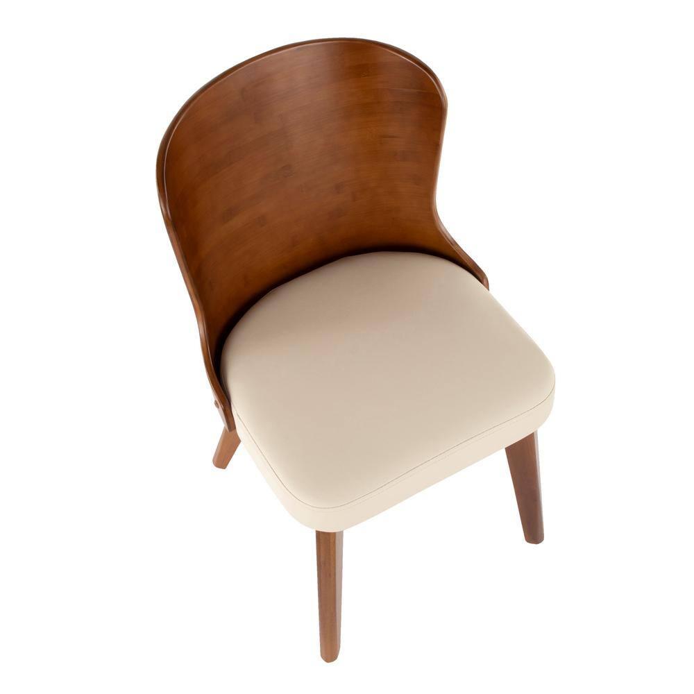 LumiSource Bocello Mid-Century Modern Chair Cream/Walnut: Faux Leather, Wood Frame, Floor Protectors
