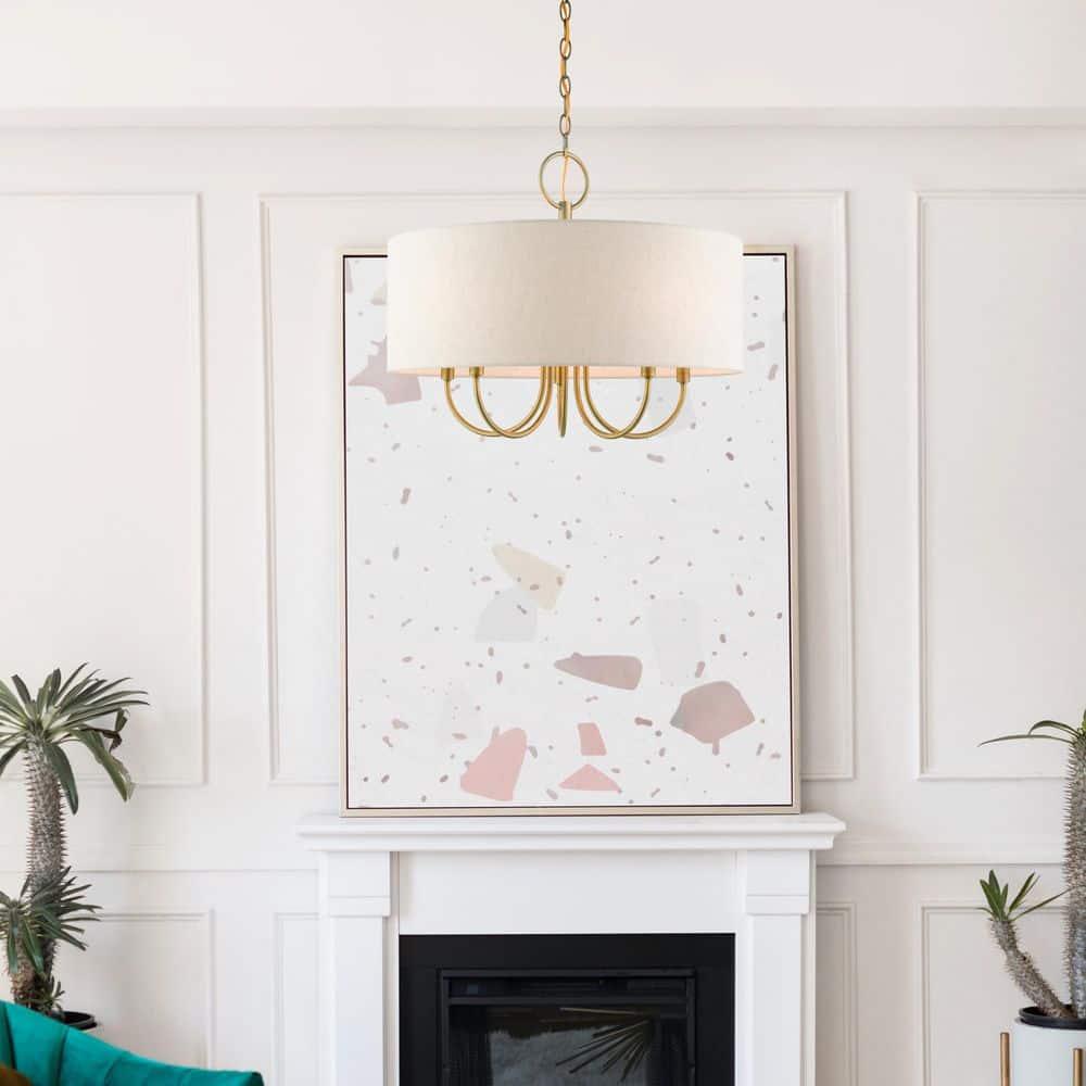 Livex Lighting Blossom 5-Light Metal/Fabric Pendant Chandelier in Antique Brass