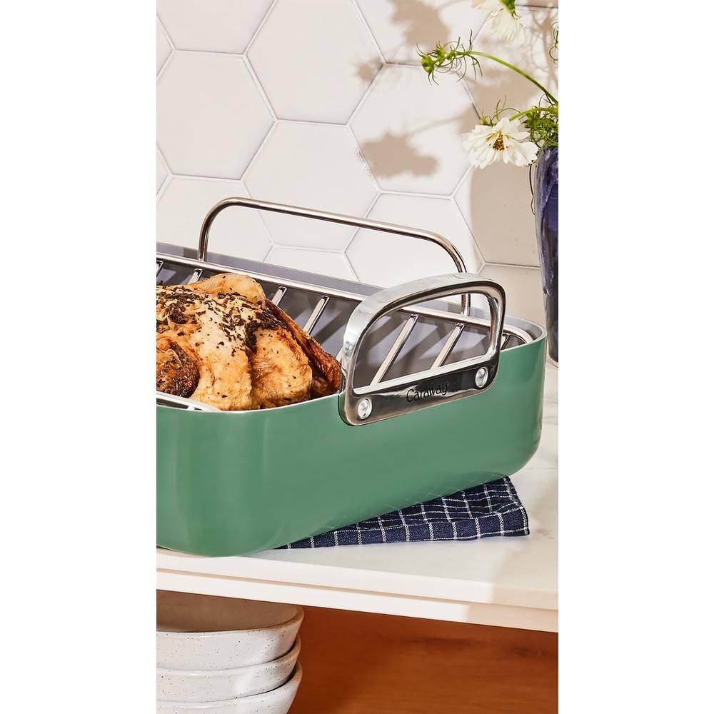 Caraway ® Sage Ceramic Non-Stick Roasting Pan with Rack