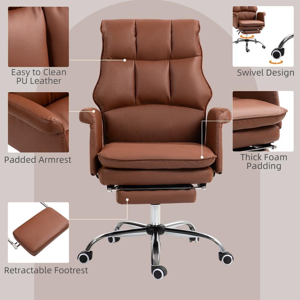 HOMCOM Executive Office Chair with Footrest, Ergonomic Office Chair, Reclining PU Leather Computer Chair, Brown