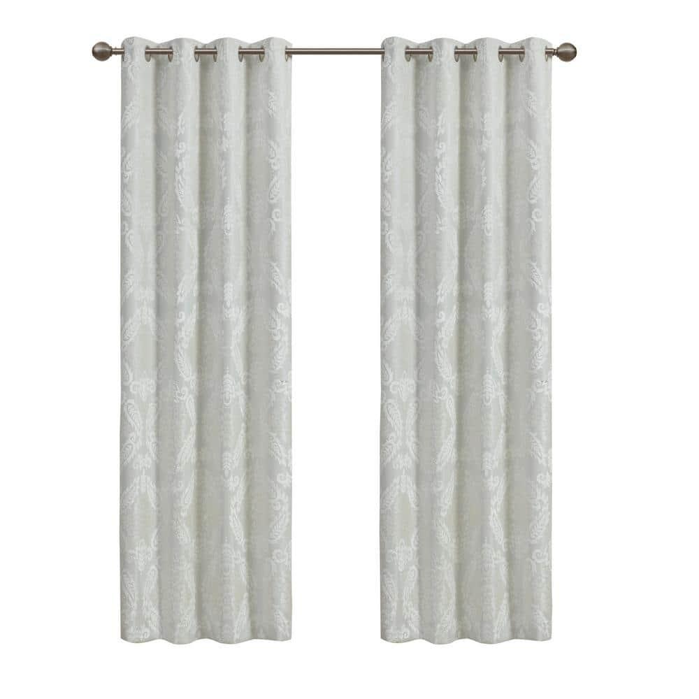 Amelia Knitted Jacquard Paisley Total Blackout Grommet Top Curtain Panel