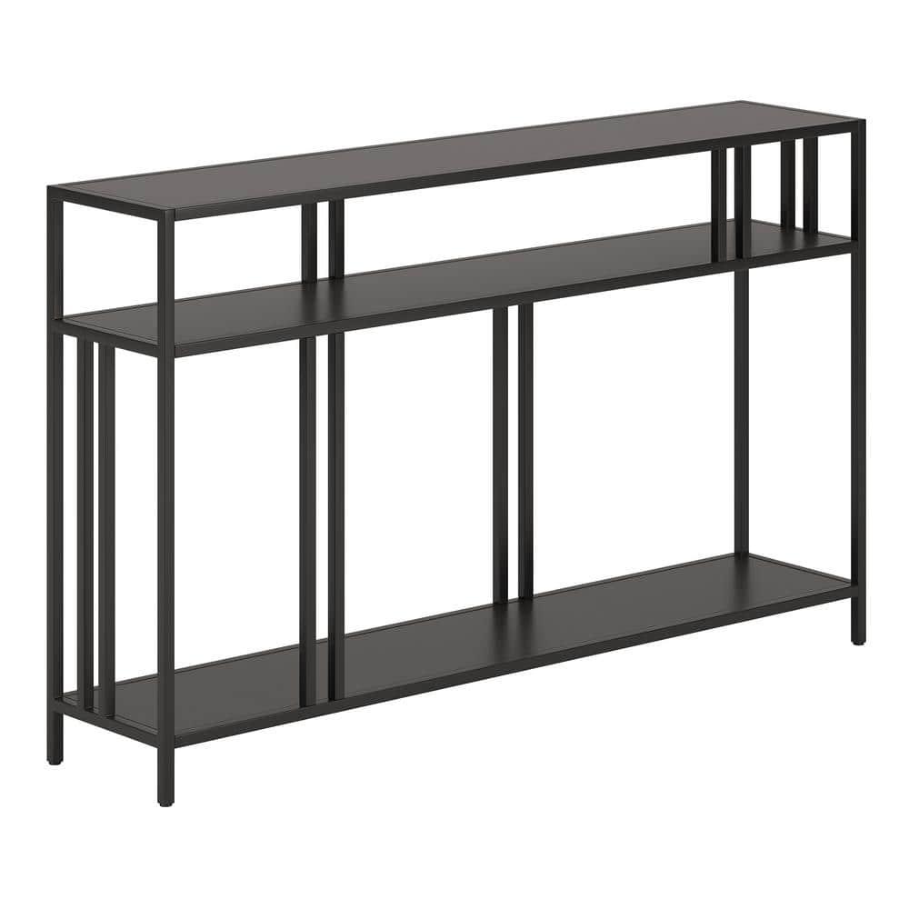 Evelyn&Zoe Cortland 48" Wide Rectangular Console Table with Metal Shelves, Blackened Bronze