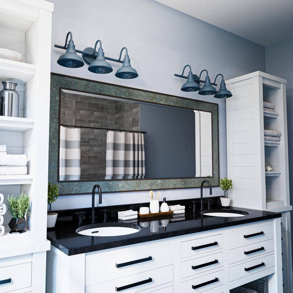 Ceybo Blue 3 Light Bathroom Vanity Light Wall Fixture with Farmhouse Metal Shades, Dimmable Modern Country Home Lighting