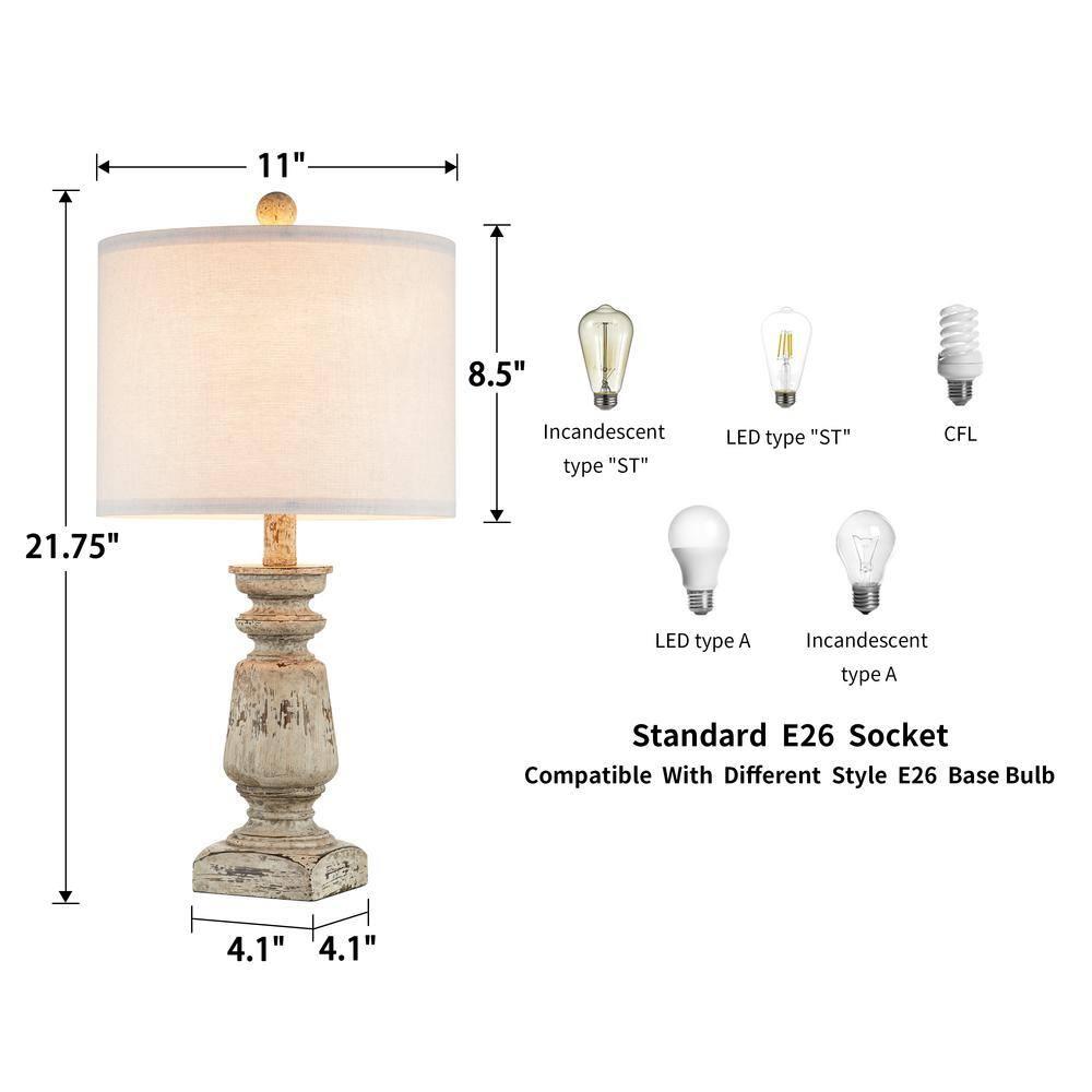 Kawoti  21.75" Farmhouse Table Lamp Set with Fabric Shade(Set of 2) - 11" W x 21.75" H