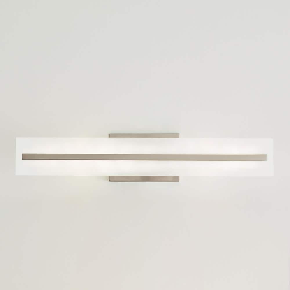 Modern Brushed Nickel 2-Light Bath Vanity with Satin Etched Glass