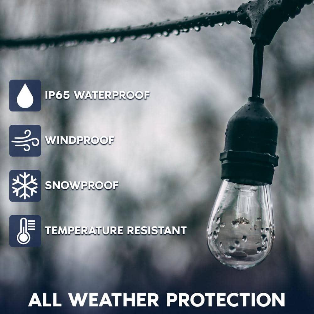 Luxrite 24FT LED RGBW Outdoor String Lights, Remote Control Color Changing Cafe Lights, Commercial Grade Waterproof, 12 Edison S14 Shatterproof Bulbs, IP65, Dimmable Outside Hanging Lights for Patio