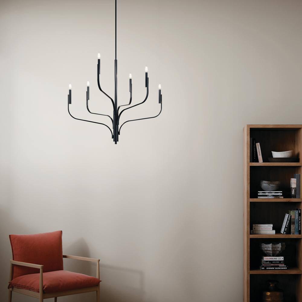 Kichler Livadia 6 -Light Brushed Black Modern/contemporary Bare bulb For Use in Bedrooms, Dining Rooms, Foyers, Kitchens, Living Rooms Chandelier