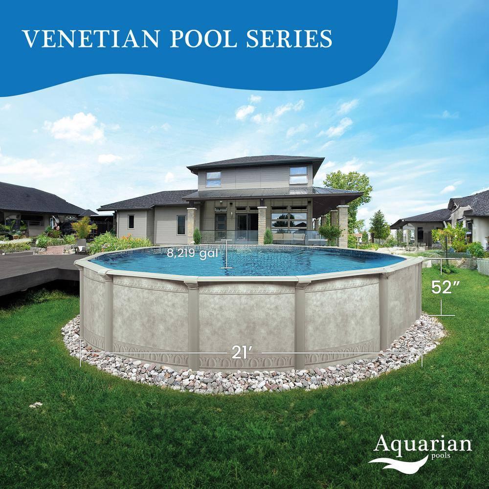 Aquarian Pools Khaki Venetian 21 Foot by 52 Inch Round Steel Outdoor Backyard Above Ground Family Swimming Pool with Skimmer and Liner Not Included