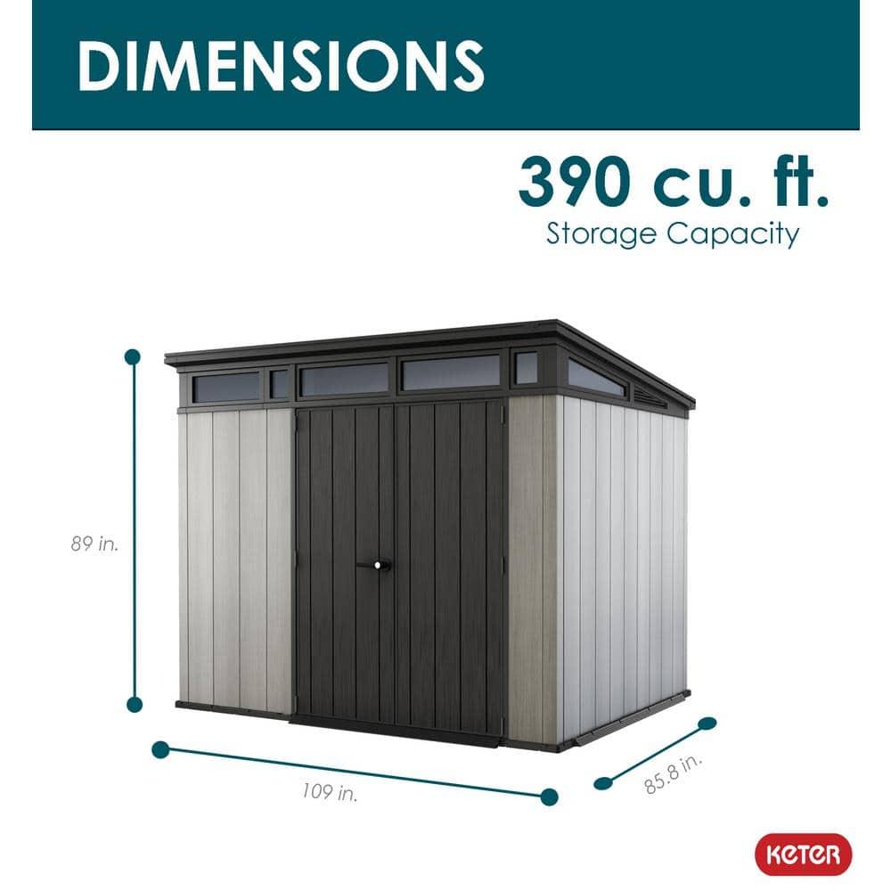 Keter Keter Artisan 9x7 ft. Modern Durable Resin Outdoor Storage Shed With Floor and Double Doors for Garden Patio Furniture and Tools, Grey