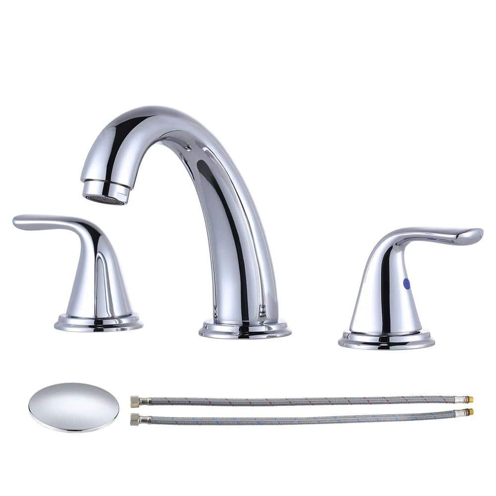 Aleasha Widespread Bathroom Sink Faucet, 3 Hole Faucet With Pop-Up Drain