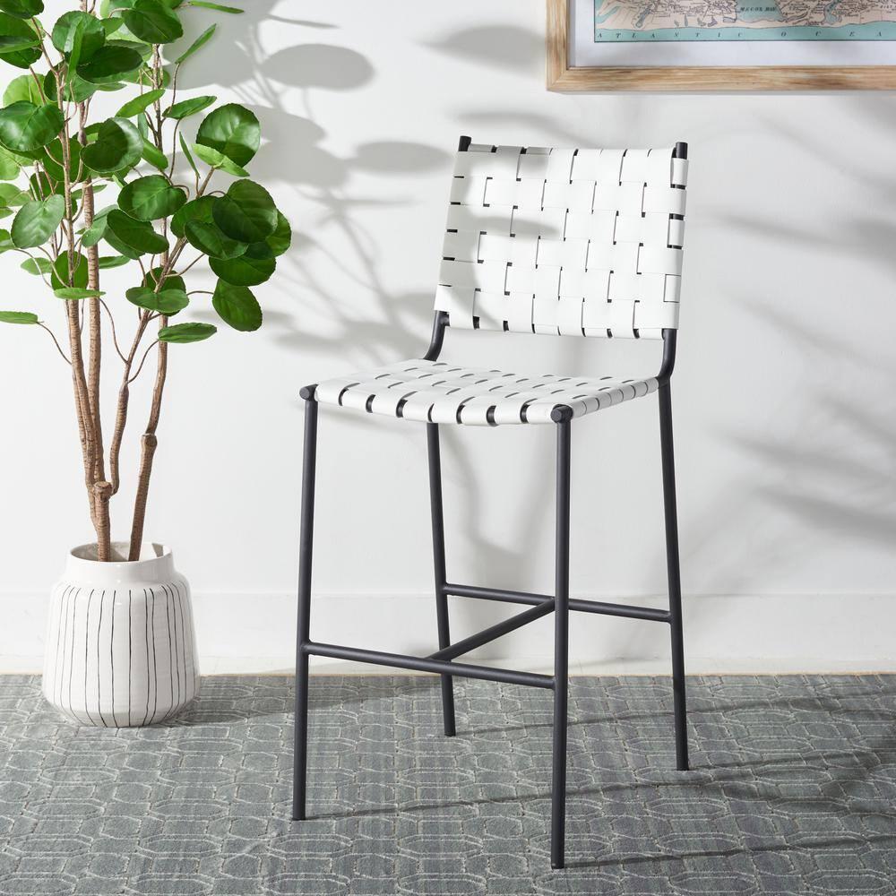 Olenna Woven Counter Stool - BST3011 - White/Black - Safavieh