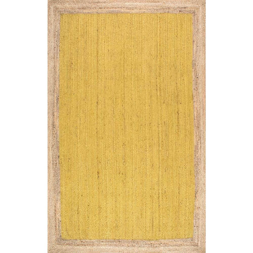 Elanora Farmhouse Bordered Jute Yellow 5 ft. x 8 ft. Area Rug