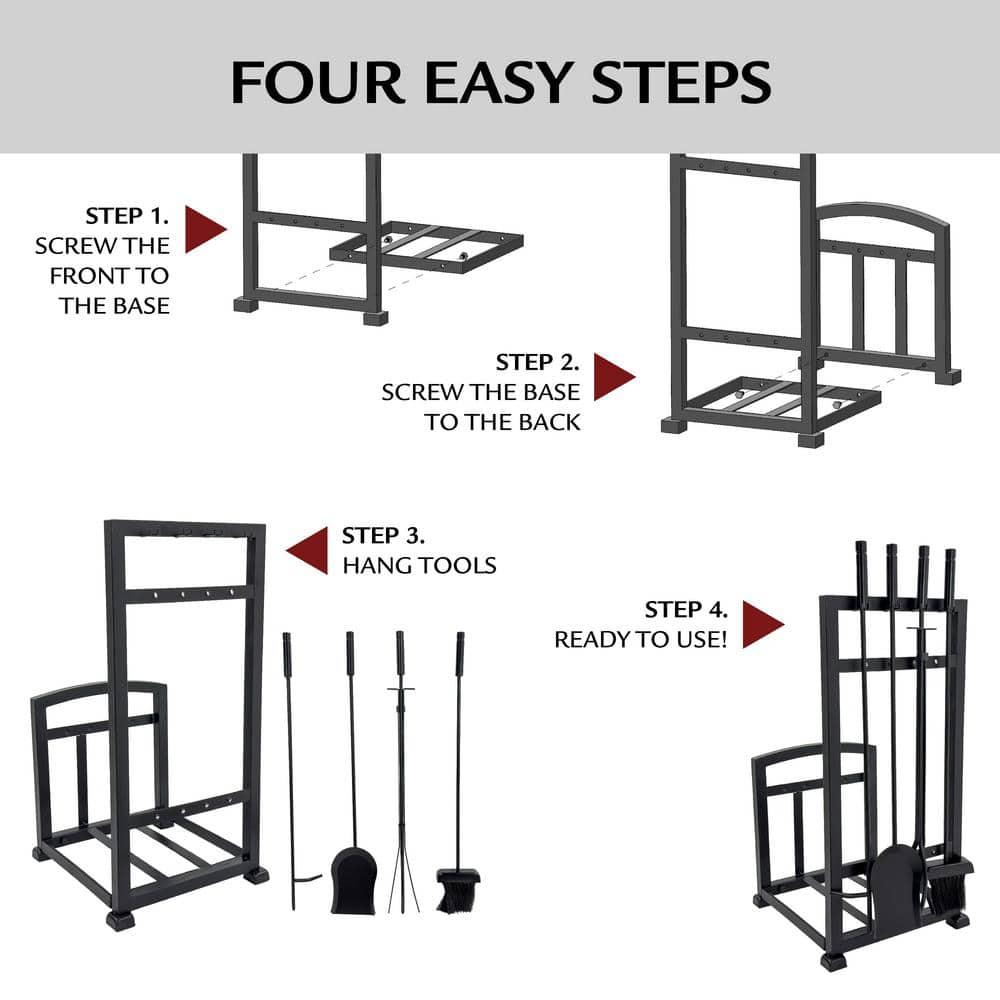 Pleasant Hearth FA338LT Harper Steel Log Rack with Tools