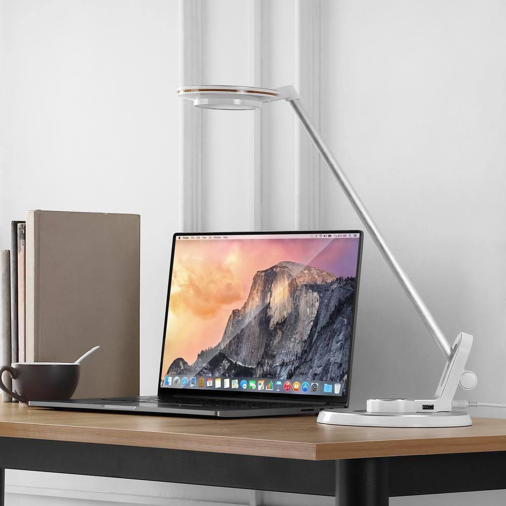 JONATHAN Y JYL7701B Dixon 18.5" Aluminum Contemporary Minimalist Adjustable Dimmable USB Charging LED Task Lamp, Farmhouse, Modern for living room, dinning room, bedroom Bulb Included, Sliver