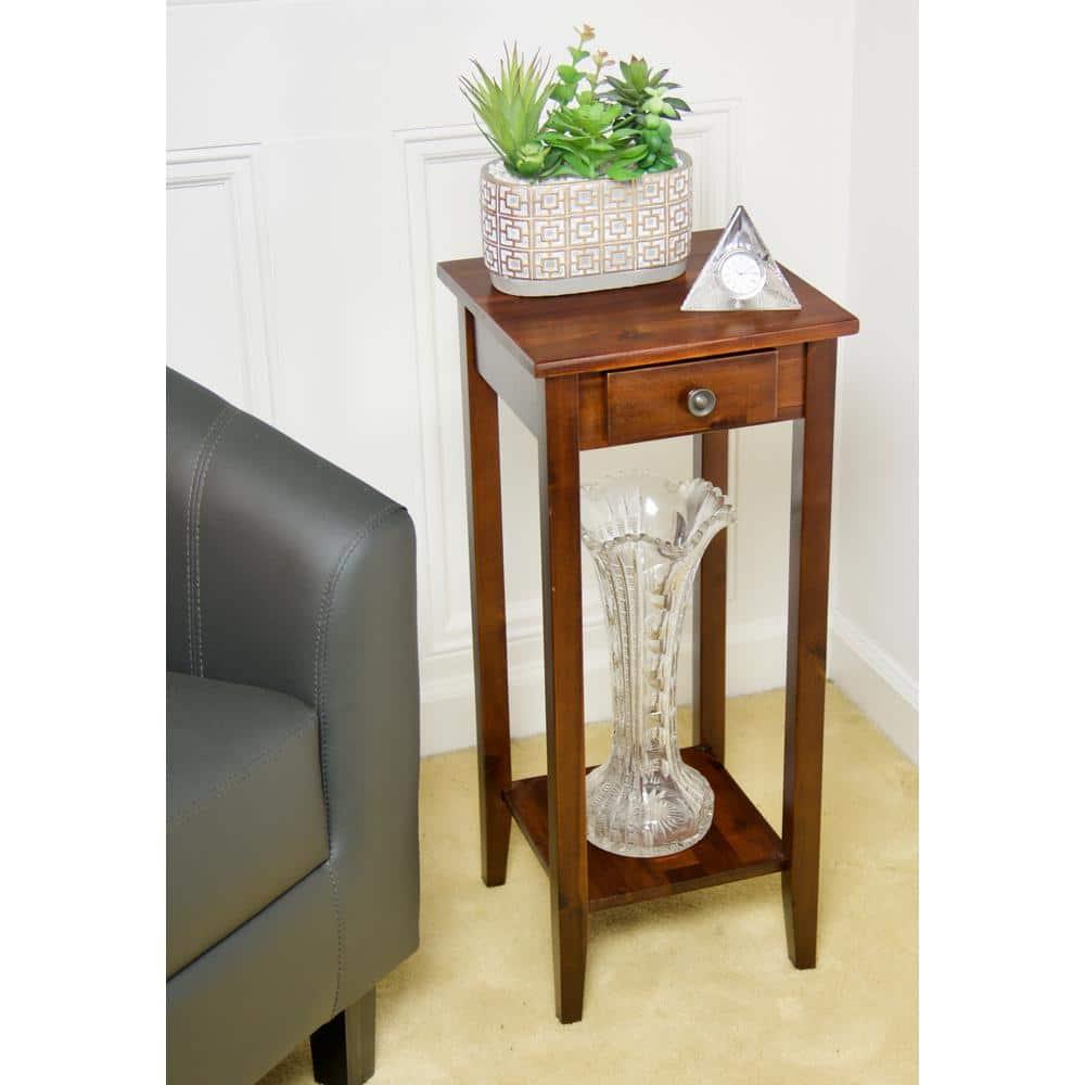 Casual Contemporary Living 2-Tier Solid Acacia Plant Stand with Drawer - Mahogany