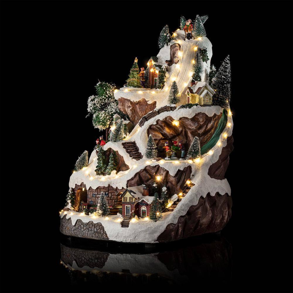 18-Inch Snowy Mountain Village with LED Lights and Music