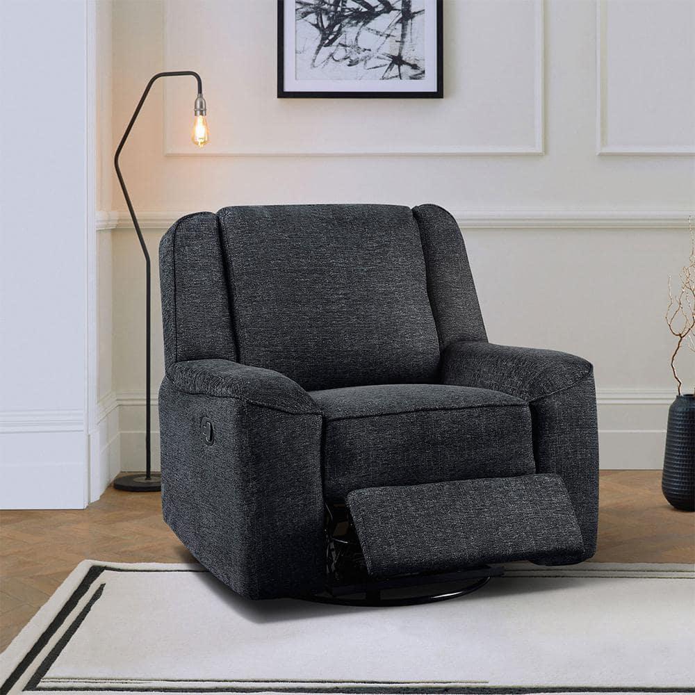 Lexicon Monterey Chenille Upholstered Swivel Reclining Chair in Ebony