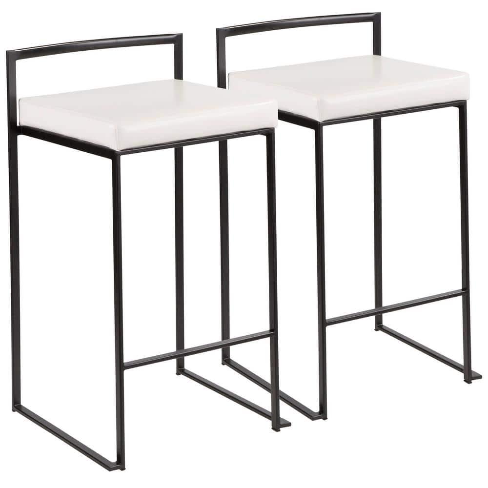 Set of 2 26" Fuji Contemporary Counter Height Barstools White: Padded, Stackable - LumiSource