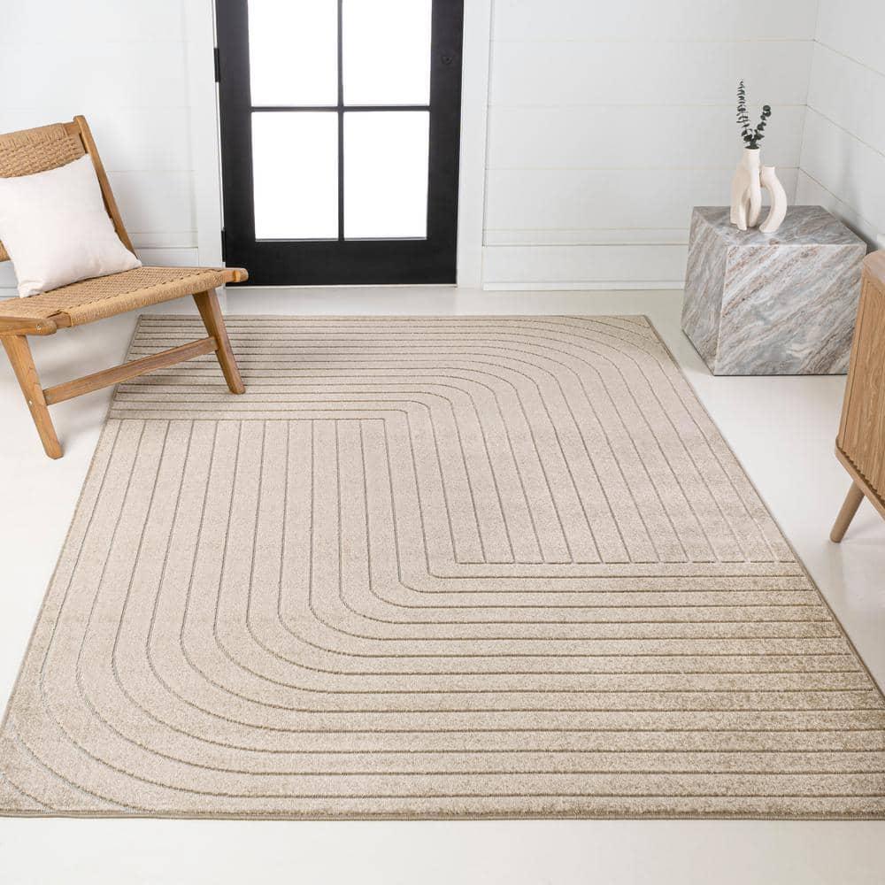 JONATHAN Y Odense High-Low Minimalist Angle Geometric Beige/Cream 8 ft. x 10 ft. Indoor/Outdoor Area Rug