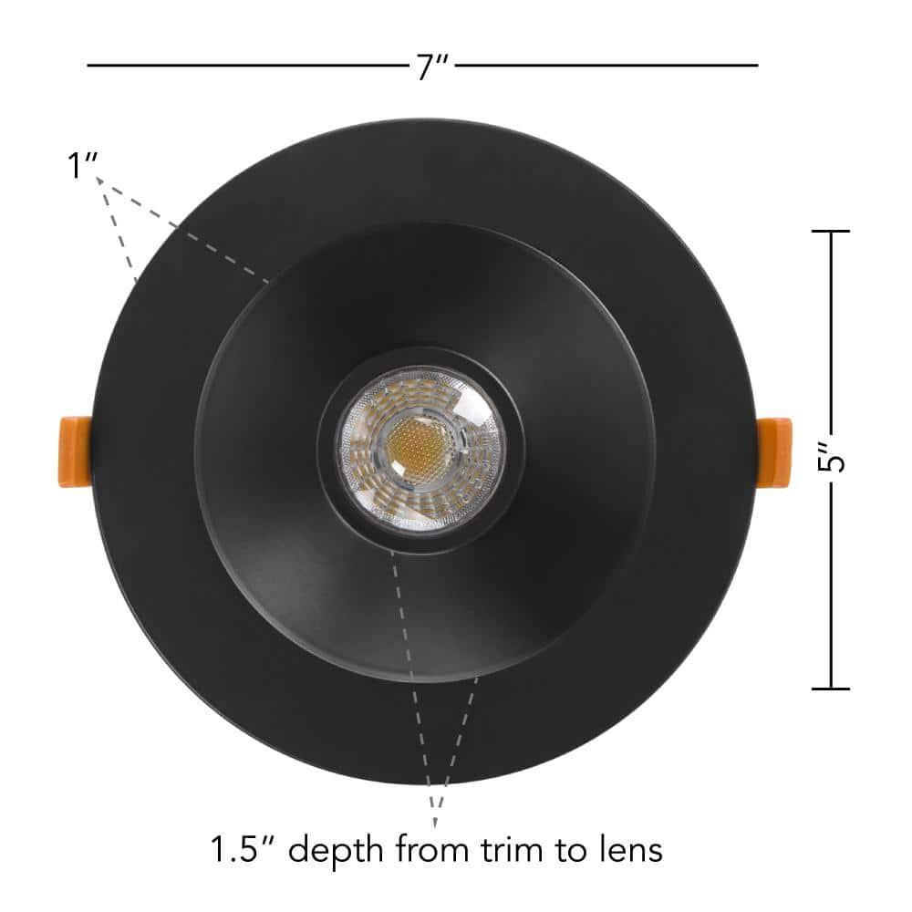 Maxxima 6” Ultra-Thin Recessed Anti-Glare LED Downlight, Canless IC Rated, 1200 Lumens, 5 Color Temperature Select 2700K/3000K/3500K/4000K/5000K, Dimmable, Black Trim, 90 CRI, 5CCT Slim J-Box Included