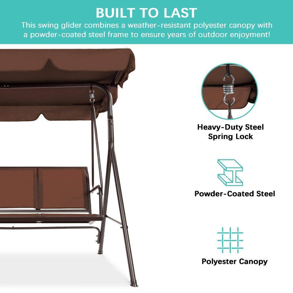 Best Choice Products 2-Seater Outdoor Adjustable Canopy Swing Glider Patio Bench w/ Textilene, Steel Frame - Brown