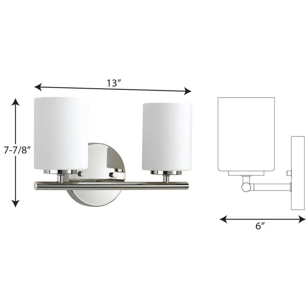 Progress Lighting Replay Collection 2-Light Bath Vanity, Polished Nickel, Shade Included