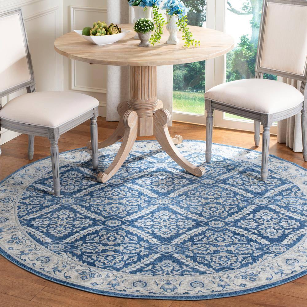 SAFAVIEH Brentwood Brandy Floral Area Rug, Navy/Cream, 3' x 3' Round