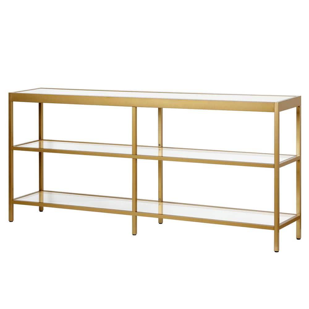 Evelyn&Zoe Alexis 64" Wide Rectangular Console Table, Brass