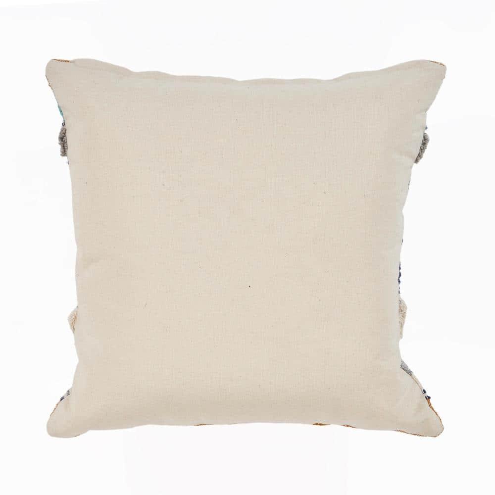 HomeRoots 18" X 18" Beige Blue And Gray Geometric Cotton Zippered Pillow