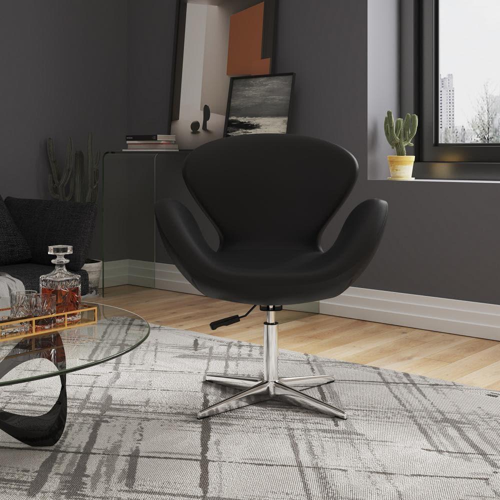 Set of 2 Raspberry Faux Leather Adjustable Swivel Chairs Black - Manhattan Comfort: Retro Chic, Steel Cross Legs