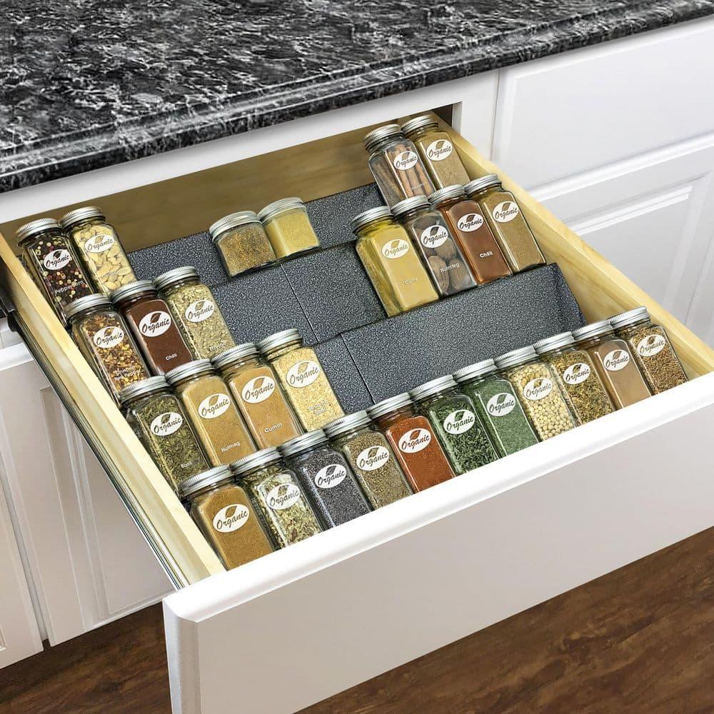 LYNK PROFESSIONAL LYNK PROFESSIONAL® Spice Drawer Organizer - Heavy Gauge Steel 4 Tier Spice Rack - Silver Metallic