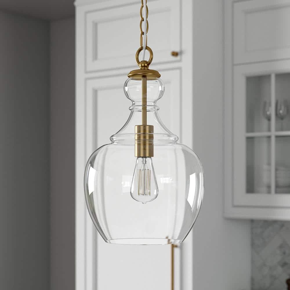 Evelyn&Zoe 11" Brass Metal/Glass Pendant