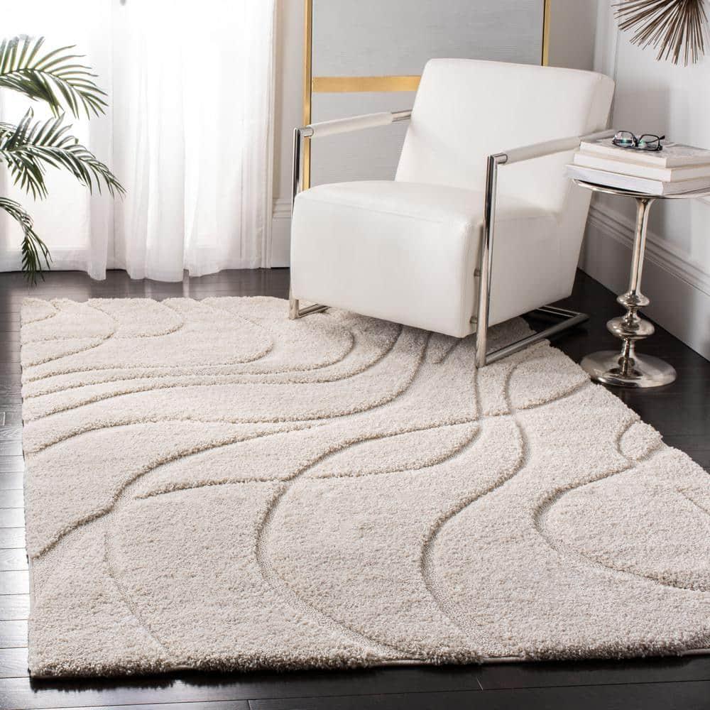 Florida Shag SG471 Power Loomed Indoor Area Rug - Creme/Creme - 6'7"x6'7" - Safavieh