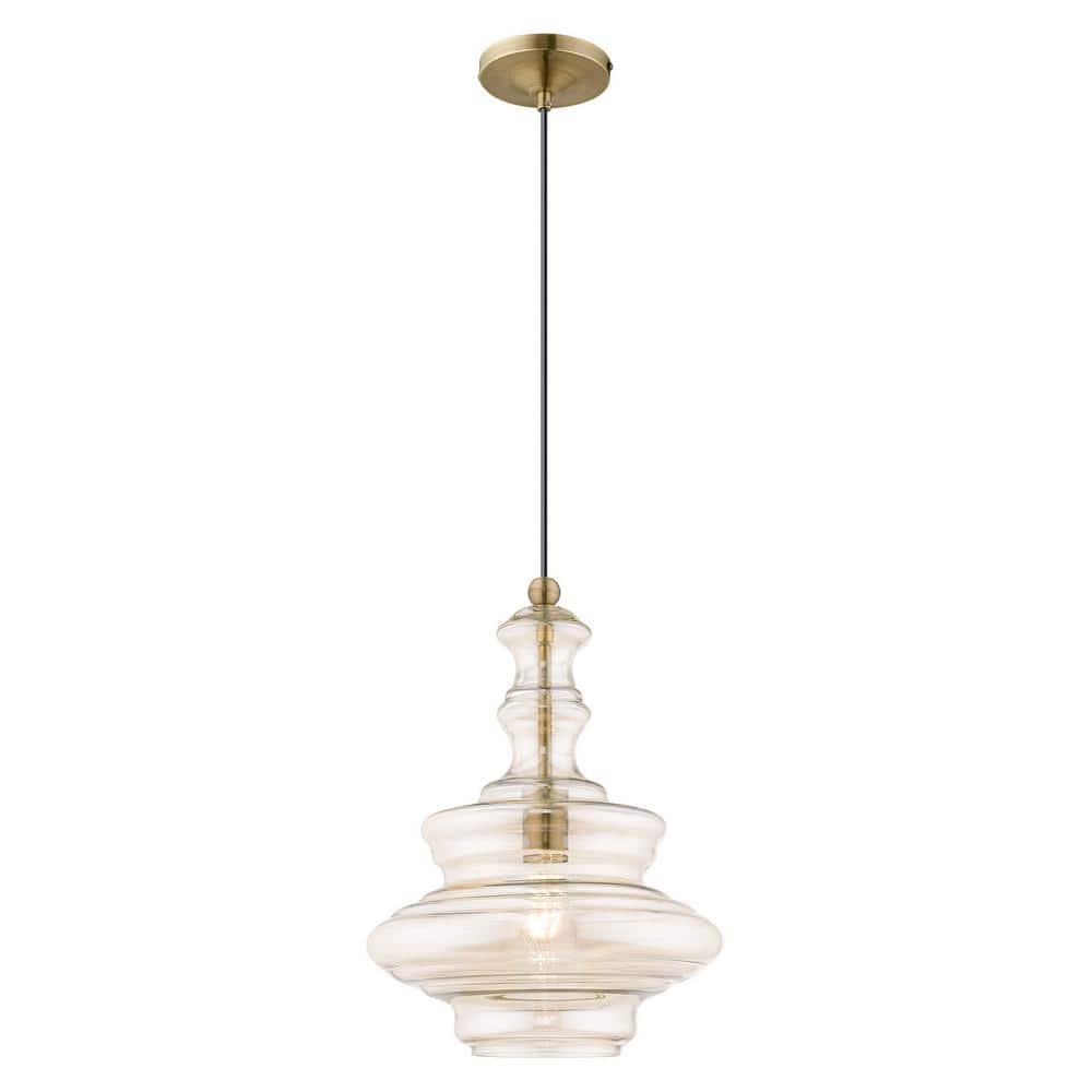 Livex Lighting Art Glass 1 - Light Pendant in  Antique Brass