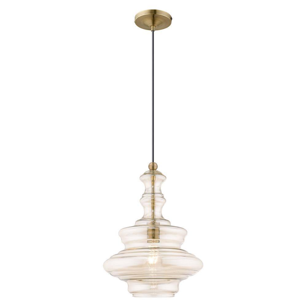 Livex Lighting Art Glass 1 - Light Pendant in  Antique Brass