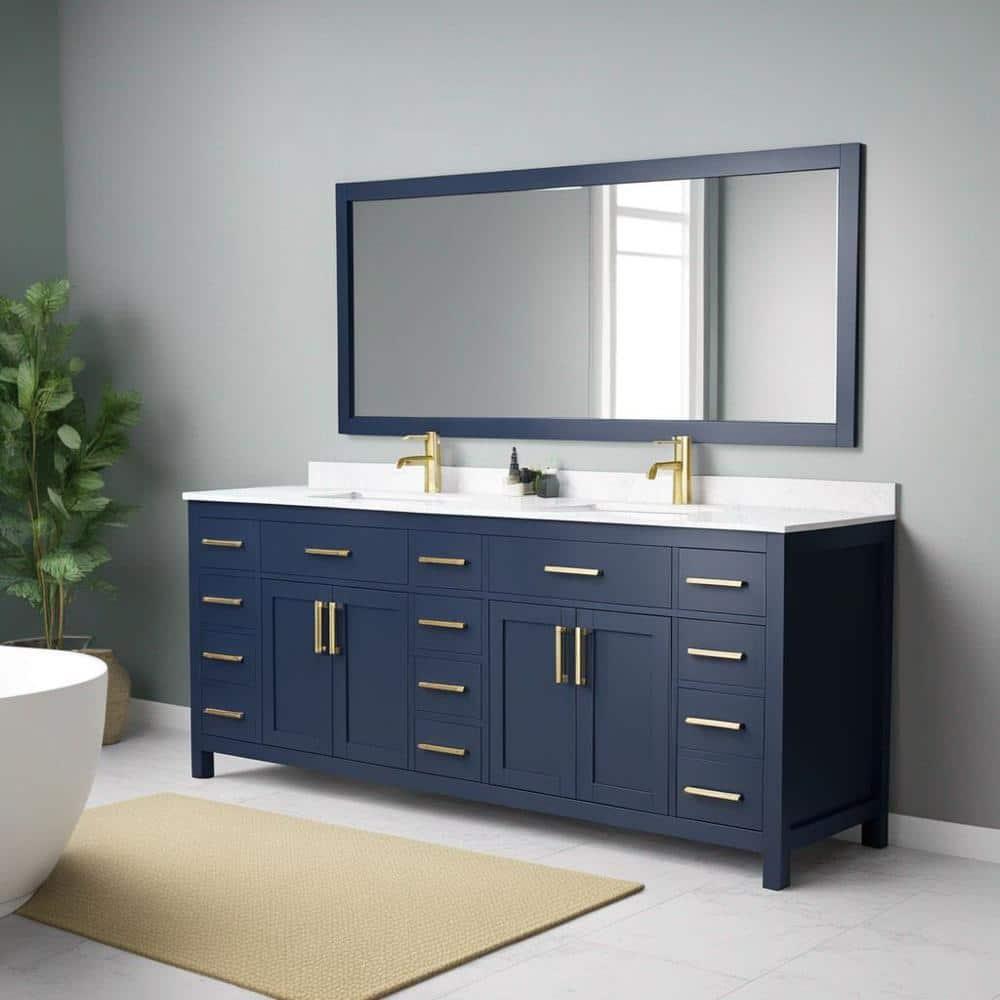 Wyndham Collection Beckett 84" Freestanding Double Bathroom Vanity with Cultured Marble Top