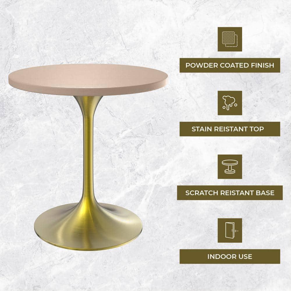 LeisureMod Verve 27" Round Dining Table - MDF Wood Top with Brushed Gold Pedestal Base Accent Side Table for Kitchen and Home