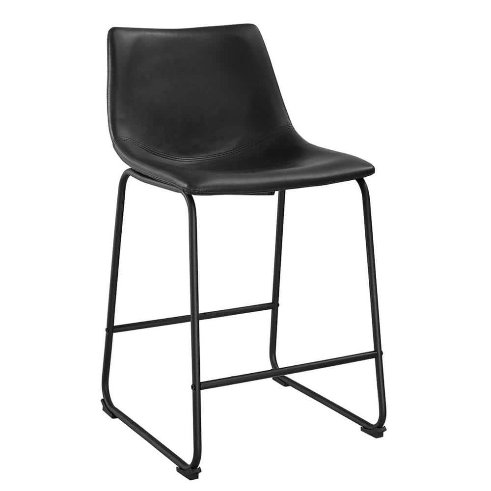 Black Faux Leather and Metal Counter Stools, Set of 2