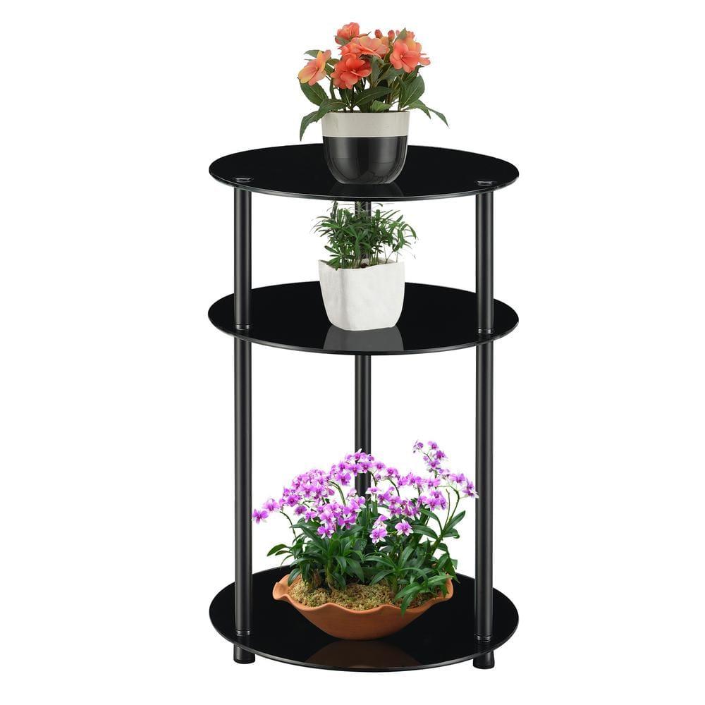 Convenience Concepts Designs2Go Classic Glass 3-Tier Round Table, Black Glass
