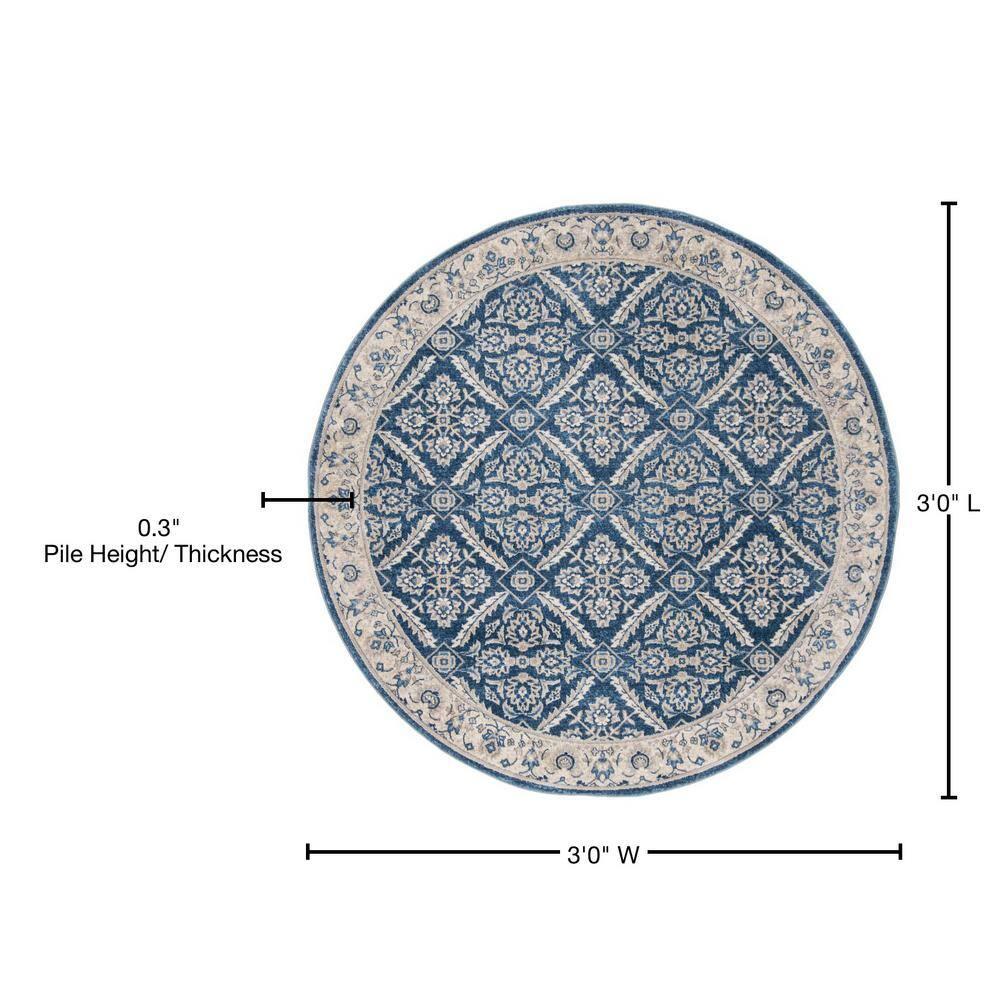 SAFAVIEH Brentwood Brandy Floral Area Rug, Navy/Cream, 3' x 3' Round