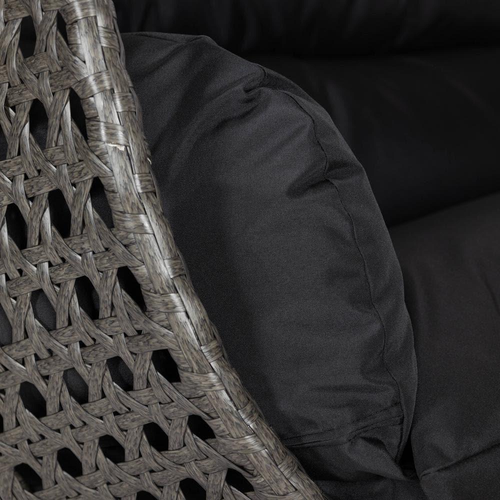 LeisureMod Charcoal Wicker Hanging 2 person Egg-Shaped Swing Chair, Black