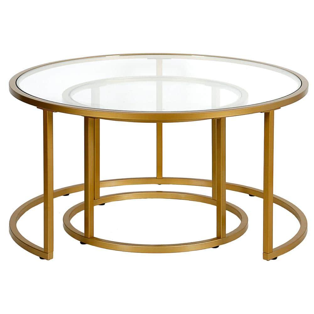 Evelyn&Zoe Watson Round Nested Coffee Table in Brass