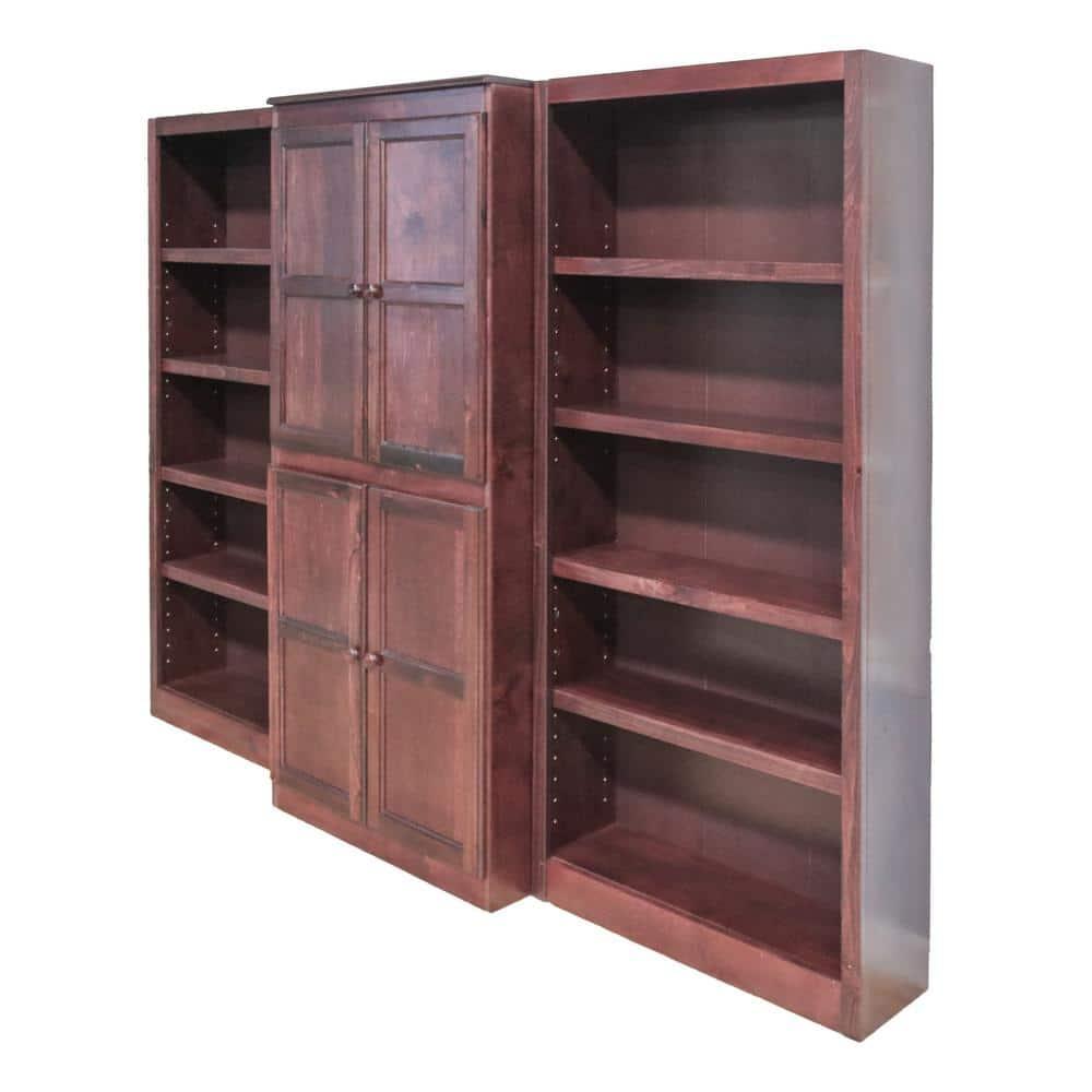 Concepts in Wood 15 Shelf Bookcase Wall with Doors, 72 inch Tall - Cherry Finish