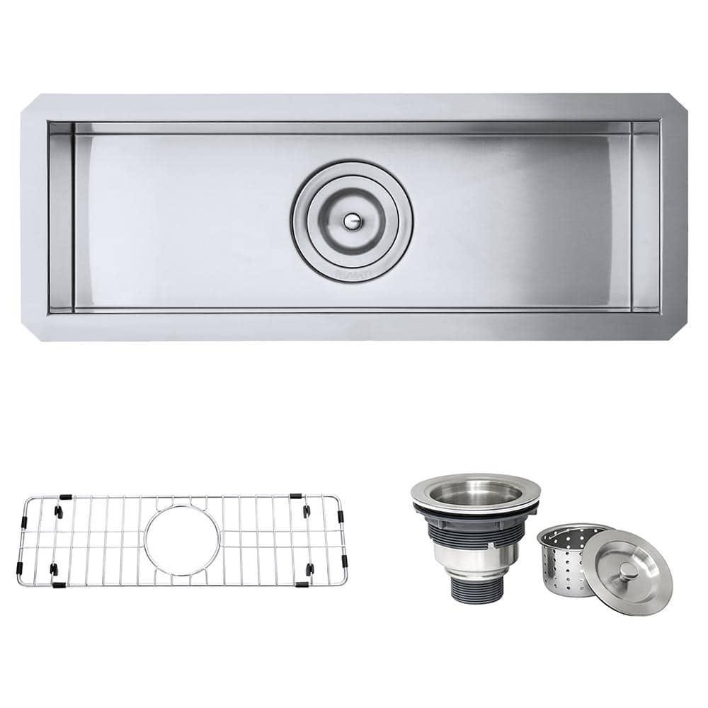 Ruvati Bar Prep Sink Narrow Trough Undermount 16 Gauge Stainless Steel Single Bowl
