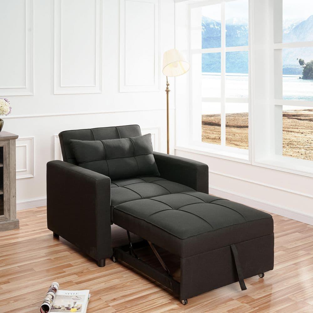 Anna 3 in 1 Convertible Chair Bed Sleeper, Pull Out Sofa Bed, Pull Out Couch, Sleeper Chair with with Pillow, Pull Out Bed with Adjustable Backrest Living Room - Black