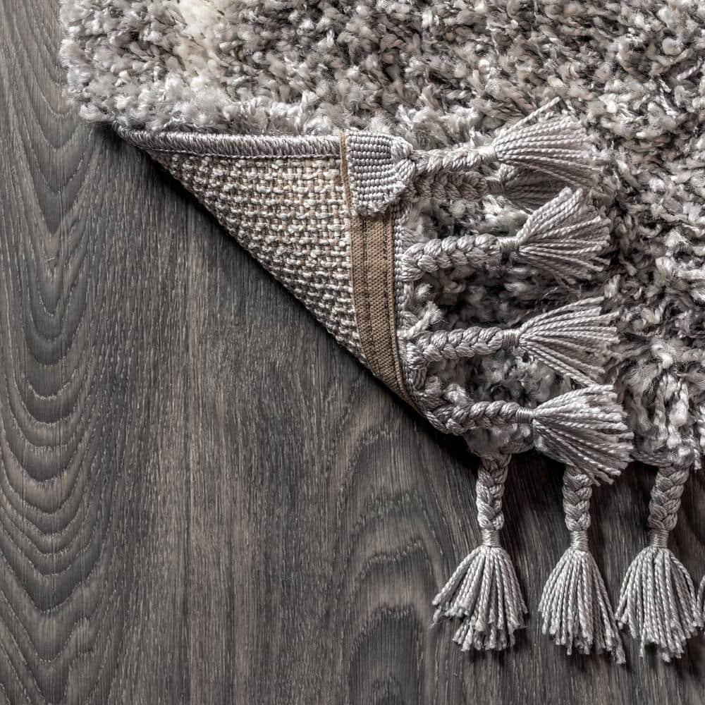 2'x8' Mercer Shag Plush Tassel Moroccan Geometric Trellis Area Rug, Grey/Cream - JONATHAN Y